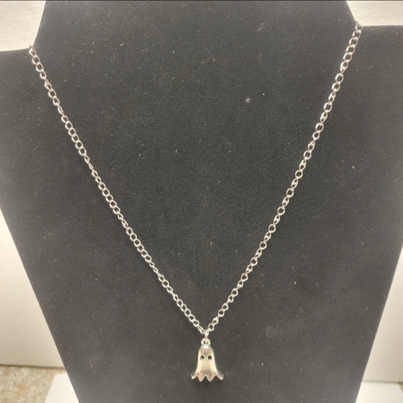 Silver Chain and Silver Ghost Charm Necklace - Picture 3 of 6